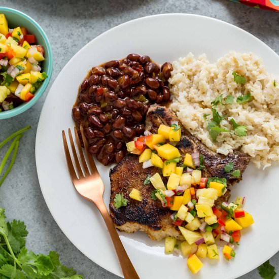 Caribbean Pork Chops Mango Salsa