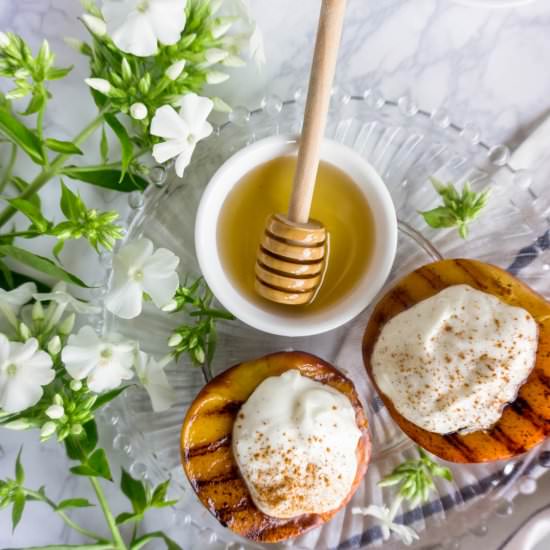 Grilled peaches and whipped ricotta