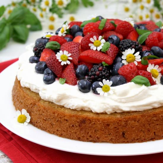 lemon basil cake with berries