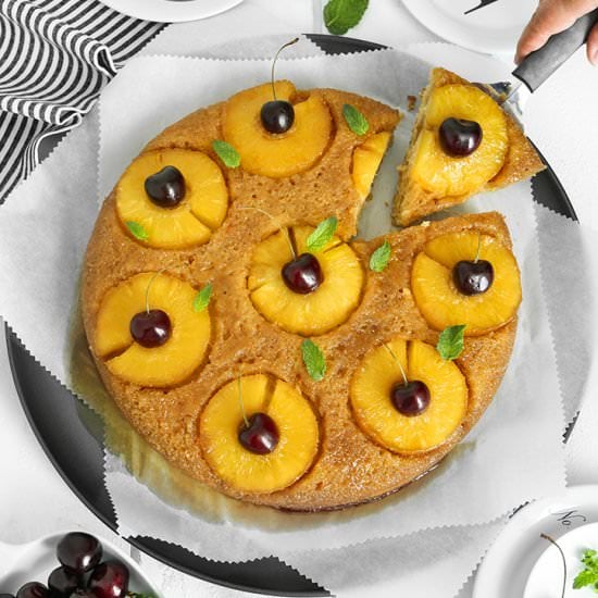 Pineapple upside-down cornmeal cake