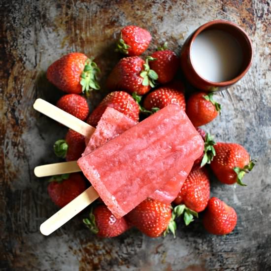 Strawberry Rosé Popsicles with Sake