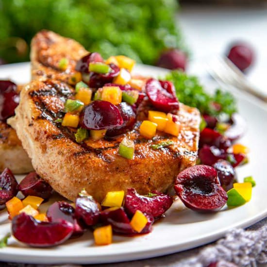 Grilled Pork Chops and Cherry Salsa