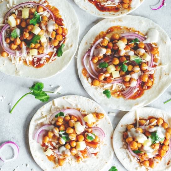 Vegan BBQ Chickpea Pizzas