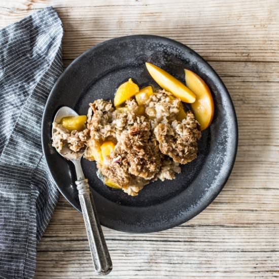 Skillet baked peach oatmeal