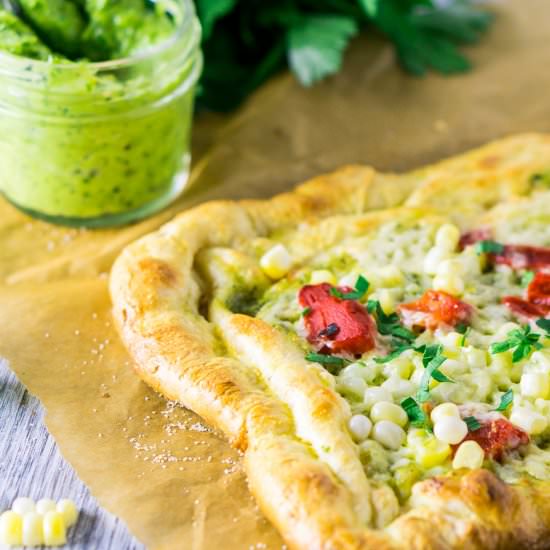 CORN-ROASTED RED PEPPER FLATBREAD