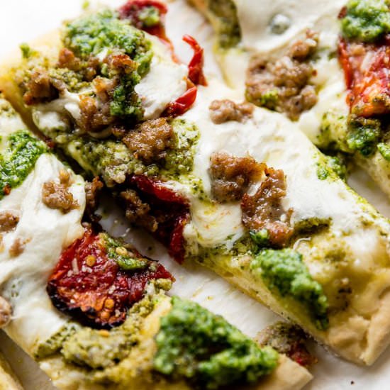Sausage and Garlic Pesto Flatbread