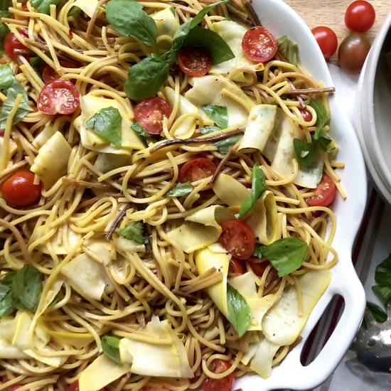 toasted saffron pasta primavera