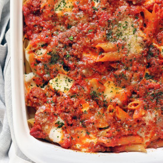 Cheesy Sausage Baked Penne