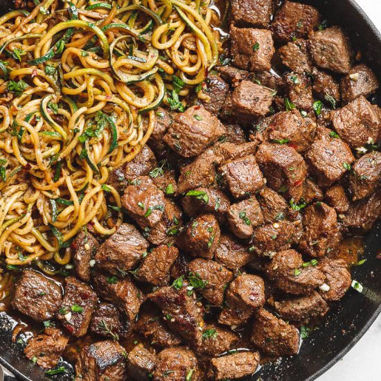 Garlic Butter Steak Bites & Zoodles