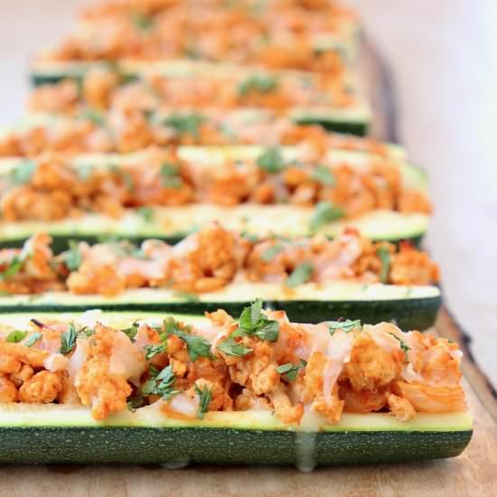 Buffalo Chicken Zucchini Boats