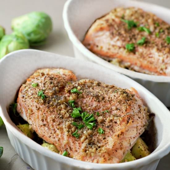 Baked Salmon and Brussels Sprouts