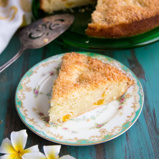 Tropical Peach Mango Coconut Cake