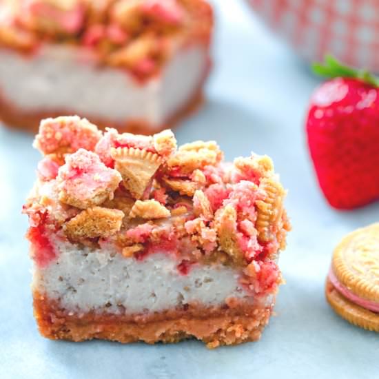 Strawberry Cake Cheesecake Bars