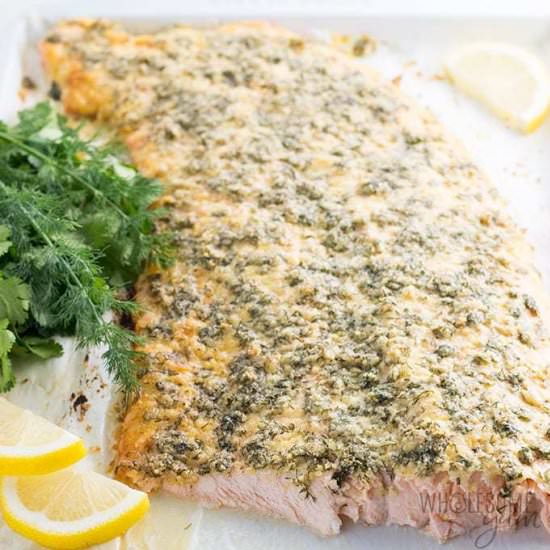 LEMON HERB PARMESAN CRUSTED SALMON