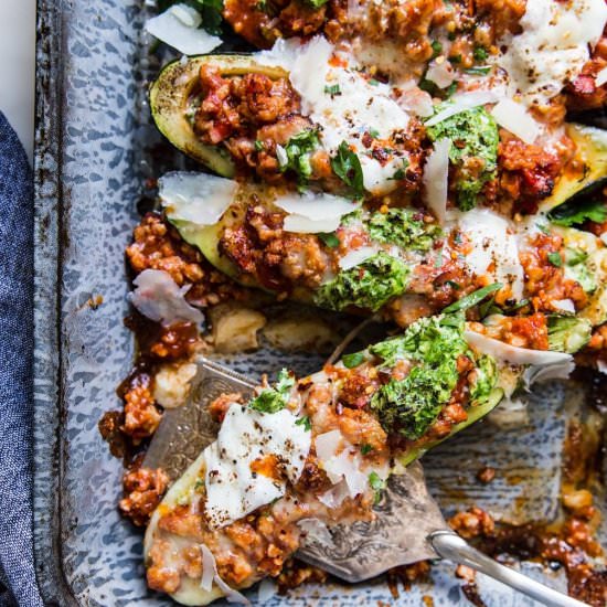 Lasagna Stuffed Zucchini Boats