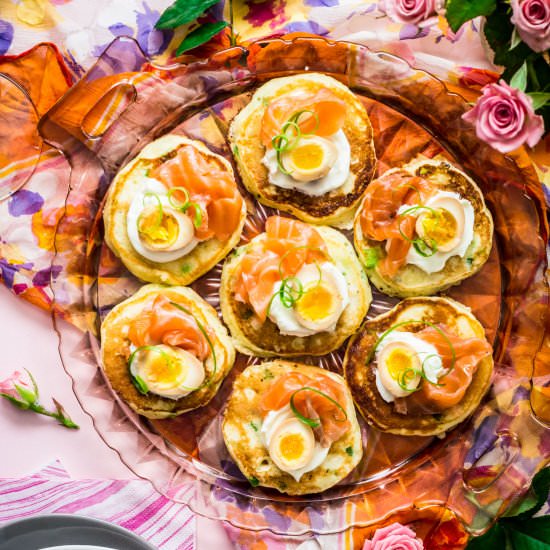 Sake Cured Salmon Blinis
