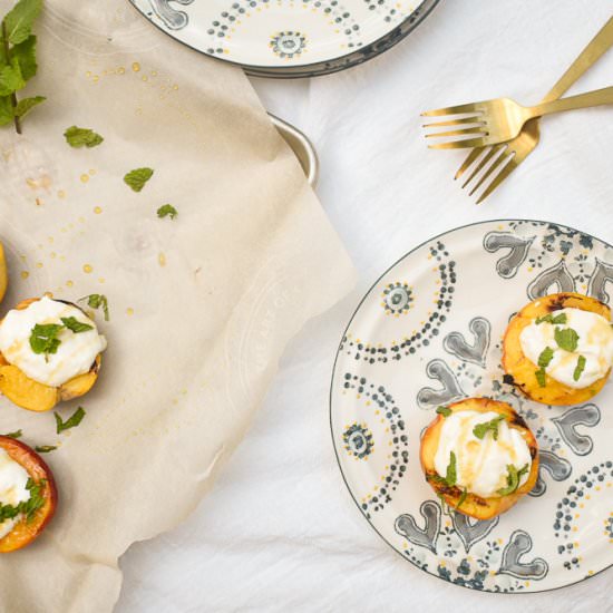 Grilled peaches w/ whipped ricotta