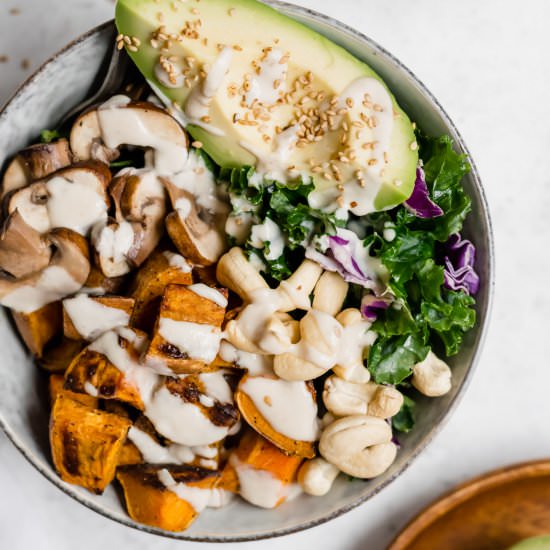 Miso Tahini Kale Sweet Potato Salad