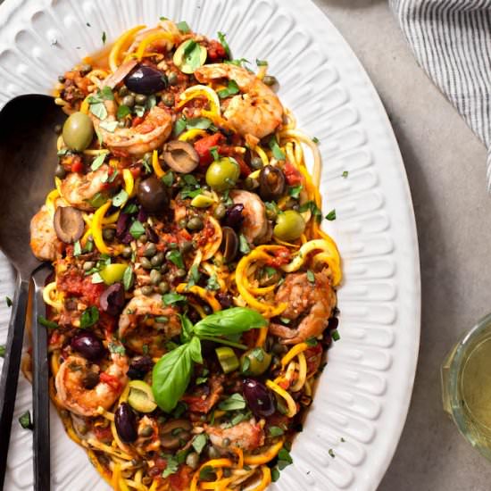 Shrimp Puttanesca with Zoodles