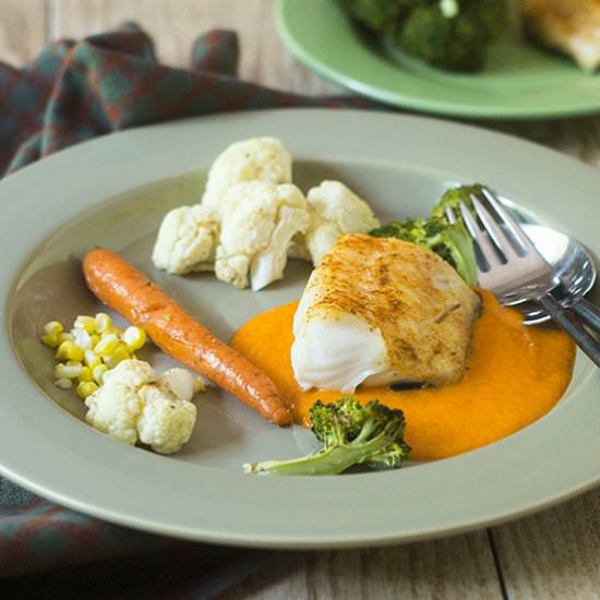 Smoked Cod over a Red Pepper Sauce