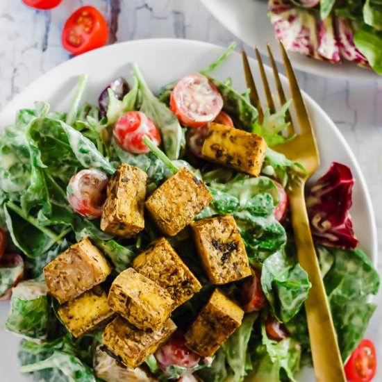 Crispy Tofu Vegan Caesar Salad