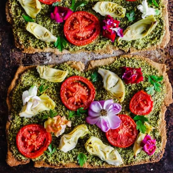Floral Tomato and Pesto Flatbread