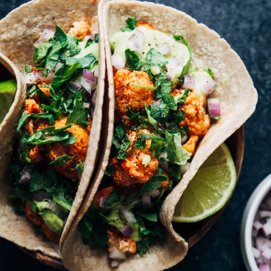 Vegan Buffalo Cauliflower Tacos