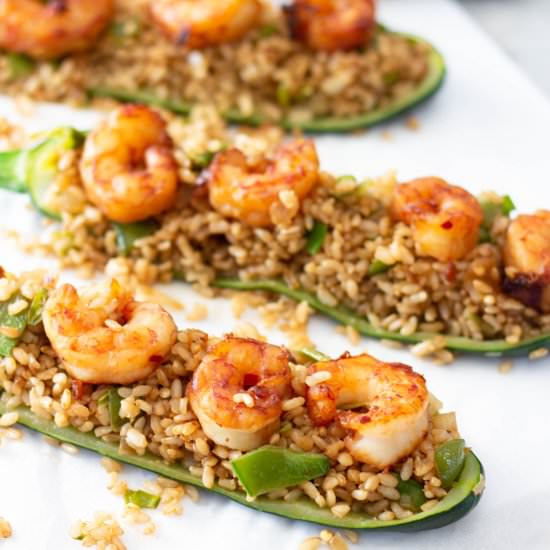 Honey Soy Shrimp Zucchini Boats