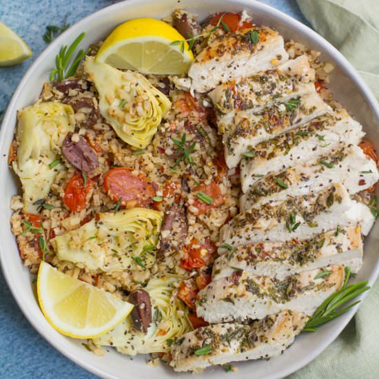 Greek Chicken Cauliflower Rice Bowl