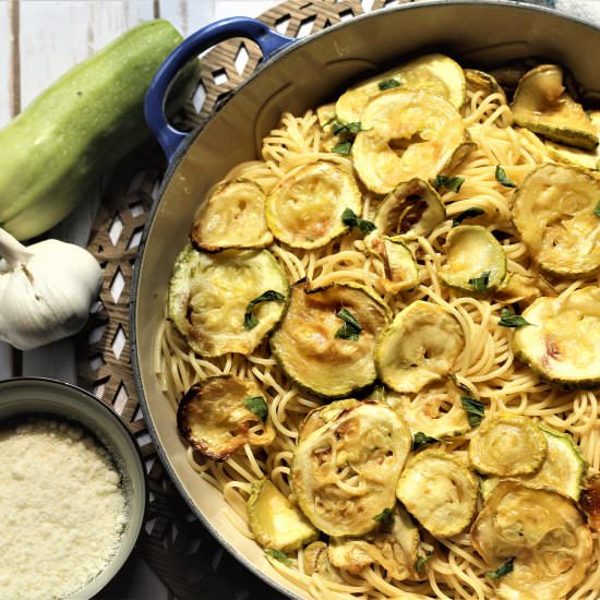 Spaghetti with Oven Fried Zucchini