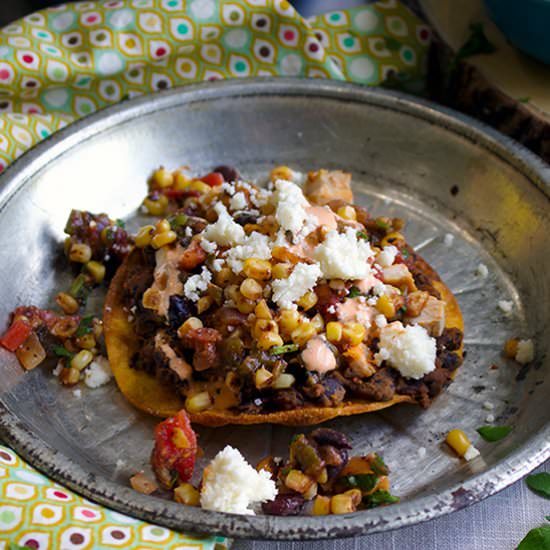Bean Tostadas w/Enchilada Cream