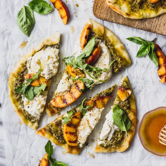 Grilled Peach and Burrata Flatbread