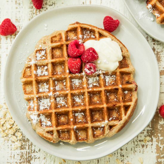 Healthy Raspberry Banana Waffles