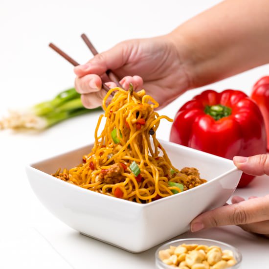 Pork and peanut dragon noodles