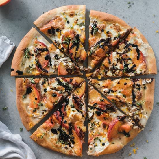 Peach Burrata Balsamic Thyme Pizza