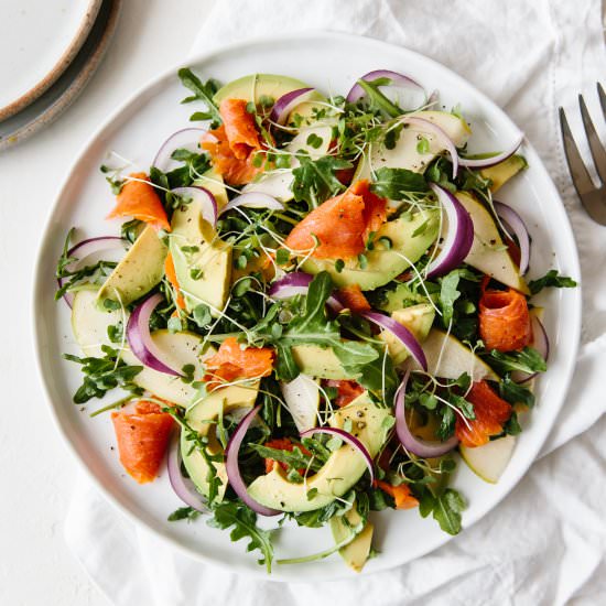 Smoked Salmon Avocado Arugula Salad