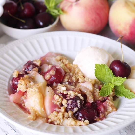 Peach and Cherry Amaretto Crisp