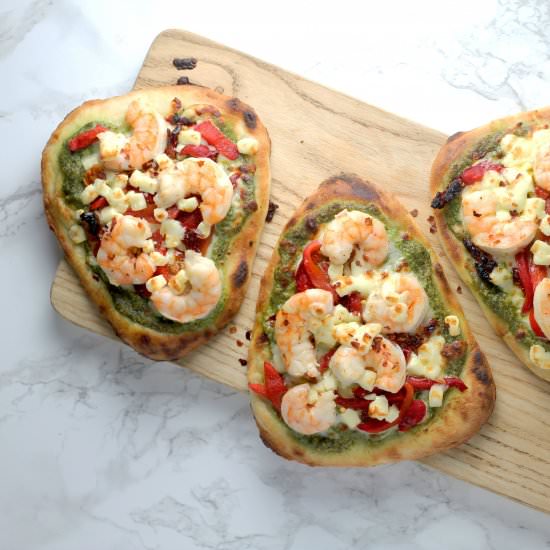 Pesto-Shrimp Naan Flatbreads