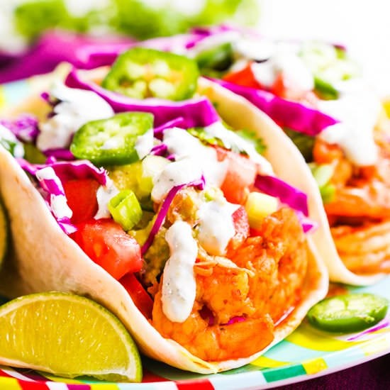 Shrimp Tacos w/ Cilantro Lime Sauce