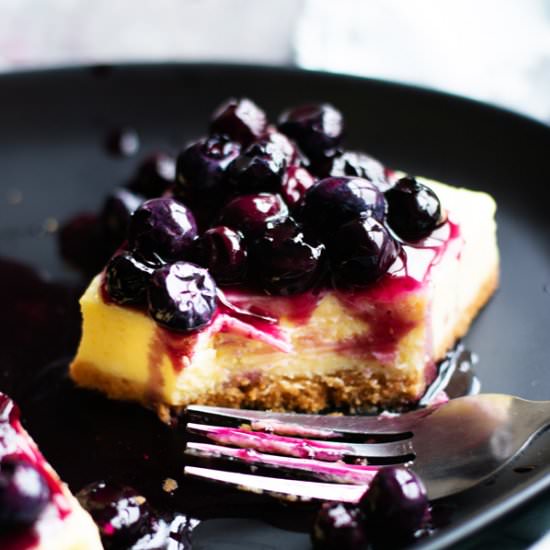Cheesecake Bars w/ Blueberry Sauce