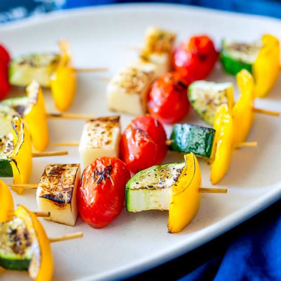 Greek Halloumi & Vegetable Kebabs
