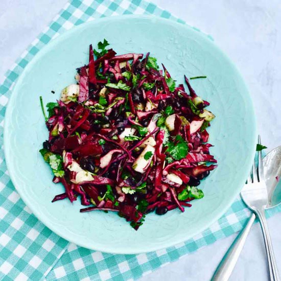 Organic bean and red cabbage salad