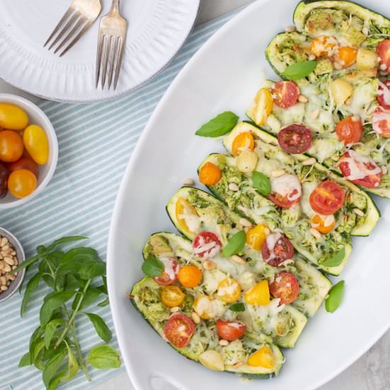 Pesto Chicken Zucchini Boats