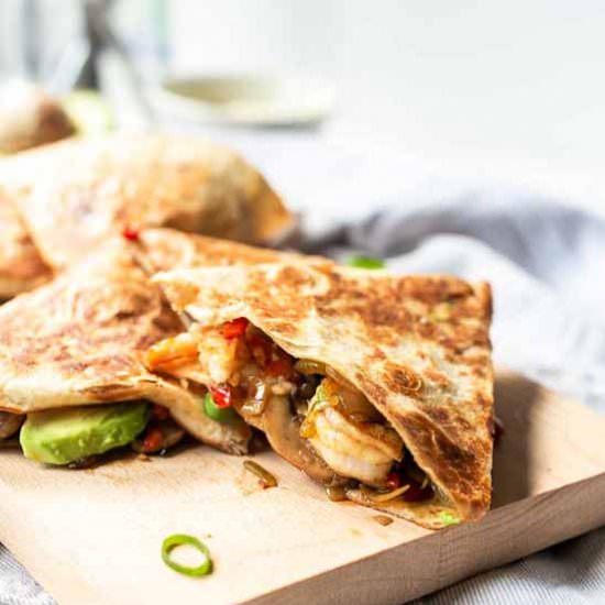 Avocado shrimp quesadillas
