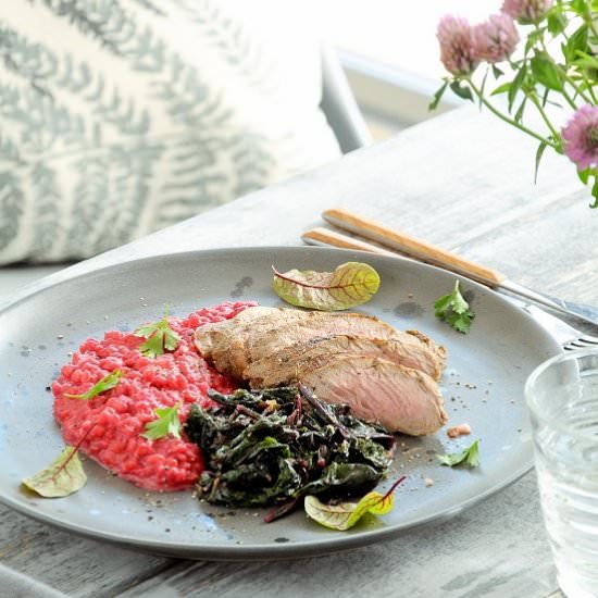 Marinated veal with risotto