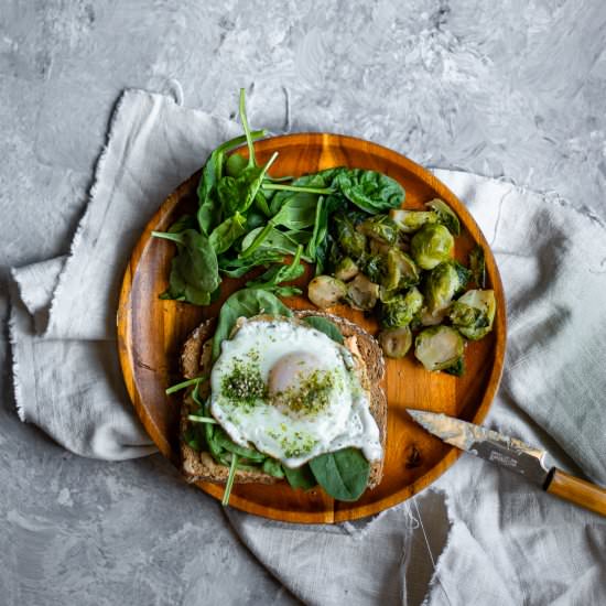 Hummus Egg Toast + Brussel Sprouts