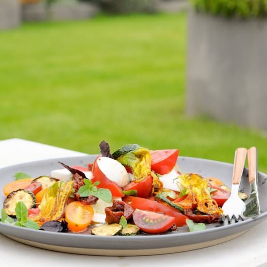 Tomatoes, mozzarella and zucchini