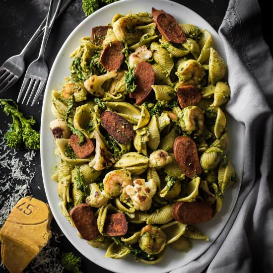 Veggie Sausage & Shrimp Conchiglie