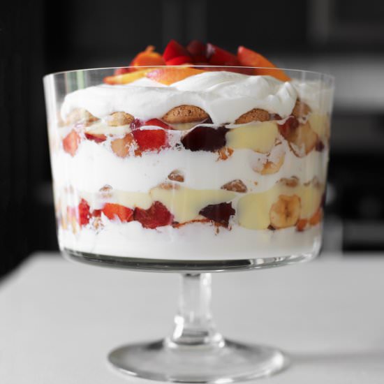 orange blossom stone fruit trifle