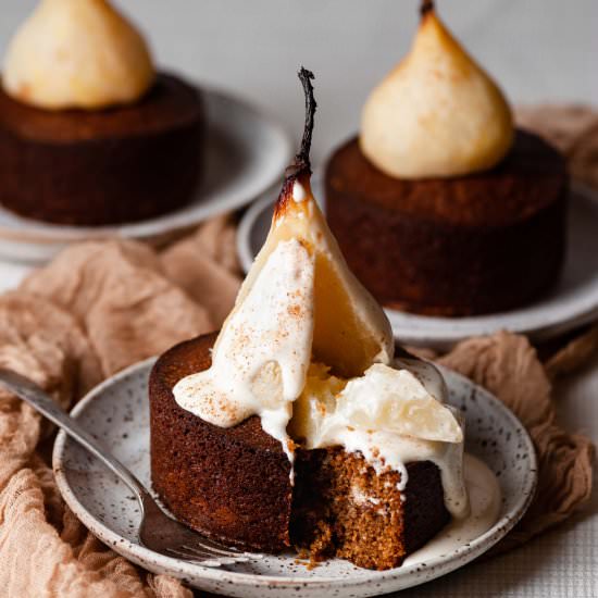 Mini Poached Pear Cardamom Cakes